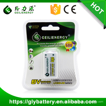 Batería recargable del litio de la alta capacidad 680mah 9V del fabricante de Geilienergy hecha en China
